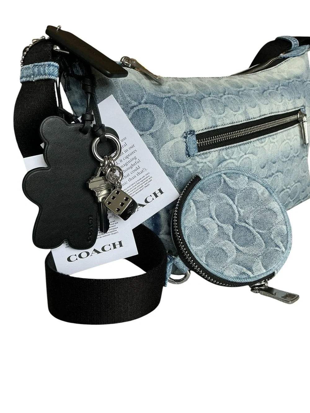 Coach Small Finn Signature Denim Crossbody Pouch Charms CDY53 NWT